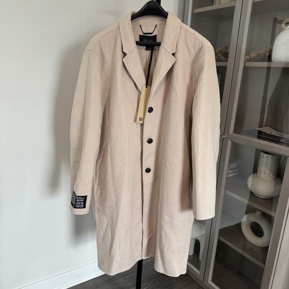 Ksubi Mogul Stone Coat Felted Wool Blend Unlined Collared Tan Long XXL 2XL NEW - Picture 2 of 7
